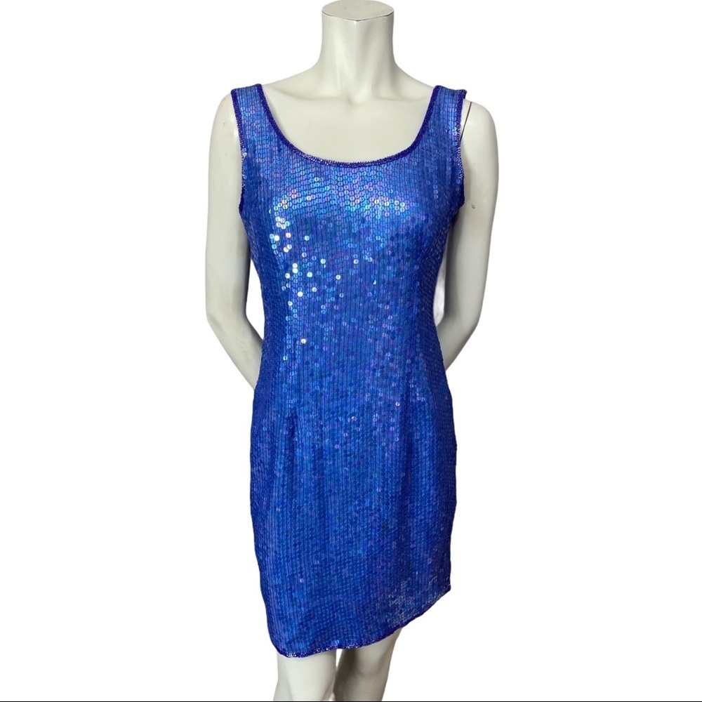 Papell Boutique Blue Sequin Mini Dress